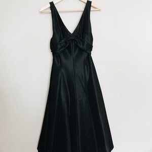 Nicole Miller Tea Length Black Satin Dress with Bow Size 10